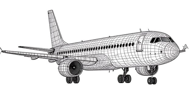 Airplane Wireframe Model in Flight.