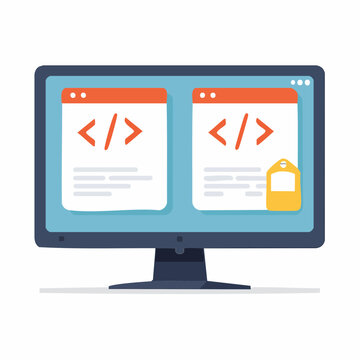 Computer Screen Displaying Code Snippets and Tag Icon