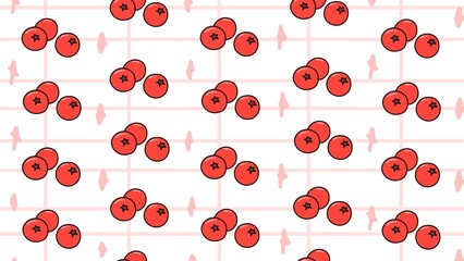 Seamless pattern of cute red cranberries on a pink plaid grid background. Sweet berry graphic design, perfect for kitchen textiles, healthy food packaging, wrapping paper, and cute wallpapers. © Isti