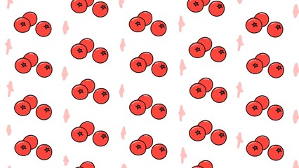 Seamless pattern of cute red cranberries isolated on a white background. Sweet berry fruit graphic design, perfect for kitchen textiles, healthy food packaging, wrapping paper, and wallpaper. © Isti