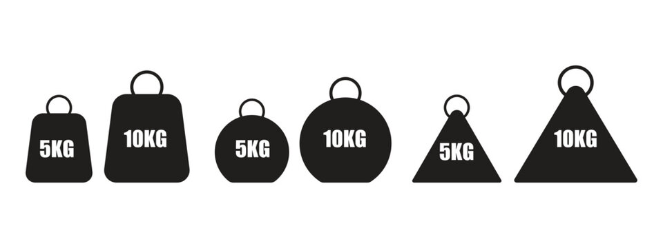 Weight with Kilogram Label Icon Set &ndash; 5kg and 10kg Scale Weight Vector Illustration for Fitness and Measurement