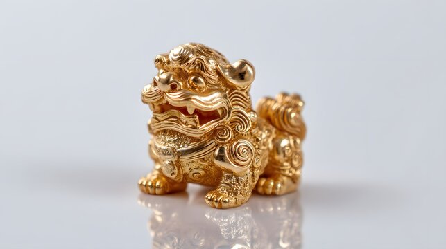 Golden Chinese Guardian Lion Statue Symbol of Protection and Wealth