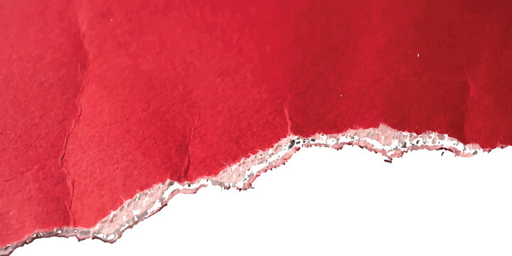 A piece of red torn paper with rough edges and texture