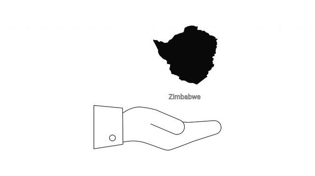 Zimbabwe map outline and open hand illustration for aid and support concepts.