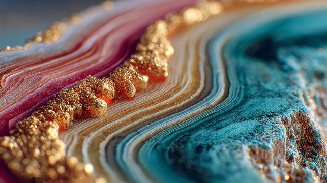 Macro abstract agate mineral slice cross section colorful natural stone texture gold rimmed mineral slice