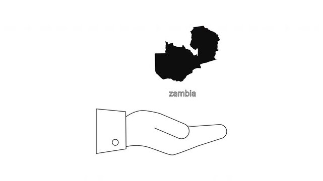 Zambia Map and Hand Gesture Symbolizing Support and Aid.