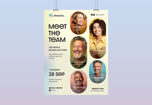 Meet The Team Flyer Poster Template, Corporate Org Chart Layout