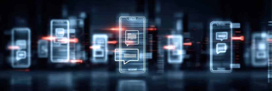 Digital screens show communication as a message in a chat during interaction where feedback and a quick response define the quality of the service.