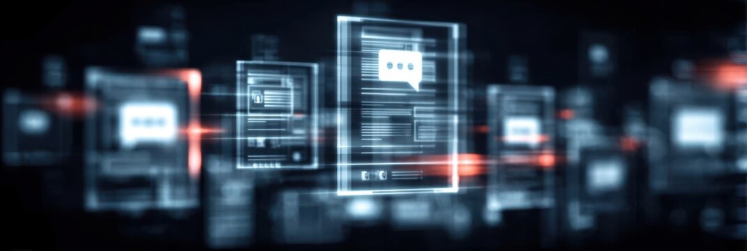 Digital screens show communication as a message in a chat during interaction where feedback and a quick response define the quality of the service.