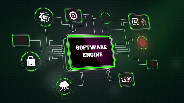 Digital programming console monitoring software engine computational speed parameters and automated backend application logic processing script arrays
