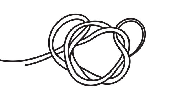Knot cord looping minimal line art with monochrome rope coils, decorative emblem for design and craft projects