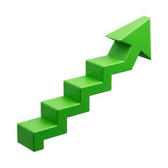 Fototapeta premium 3D green arrow pointing upward with realistic financial success concept isolated on transparent background