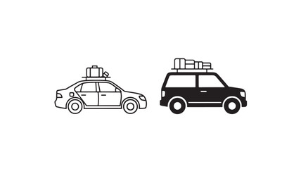 Car side silhouette icon of two police vehicles with siren lights on top, vector style for transportation safety concepts © Farjana