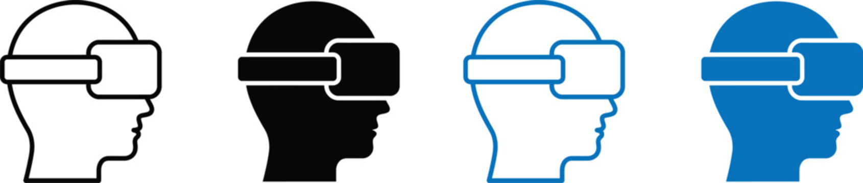 Minimalist virtual reality headset icons in black and blue for tech branding and user interfaces
