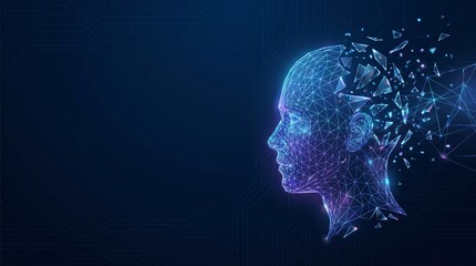 Obraz premium Futuristic Human Face With Digital Particle Effect for Artificial Intelligence