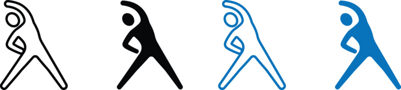Minimalist fitness yoga pose icons in black and blue for exercise app and health website design