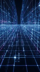 Naklejka premium Abstract Digital Technology Grid Network with Glowing Data Connections in Cyber Space