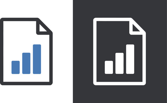 Business report document bar chart icon vector illustration with minimalist flat outline and glyph style for analytics design