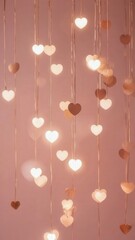 Fototapeta premium Hanging heart lights on warm background