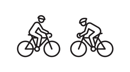 Fototapeta premium Bicycle cyclists line icon set showing two riders pedaling fast on white background featuring cycling, rider, vector style with outline and minimal