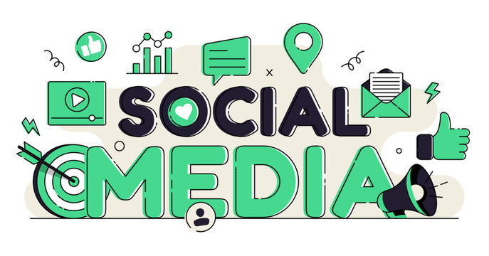 Social Media Marketing Typography Vector Illustration with Various Marketing Tools