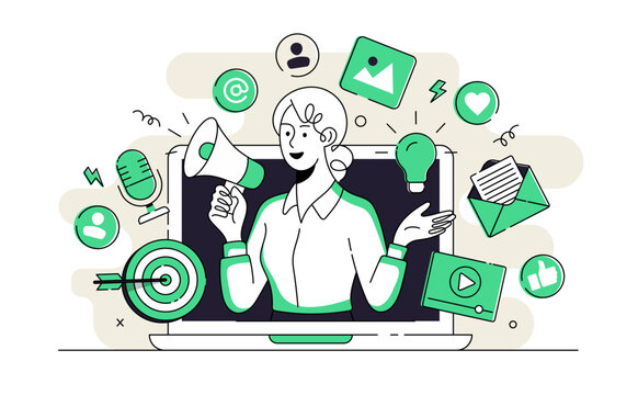 Brands Using Influencers to Promote Their Businesses, Social Media Marketing Vector Illustration, Content Creator, Digital Marketing
