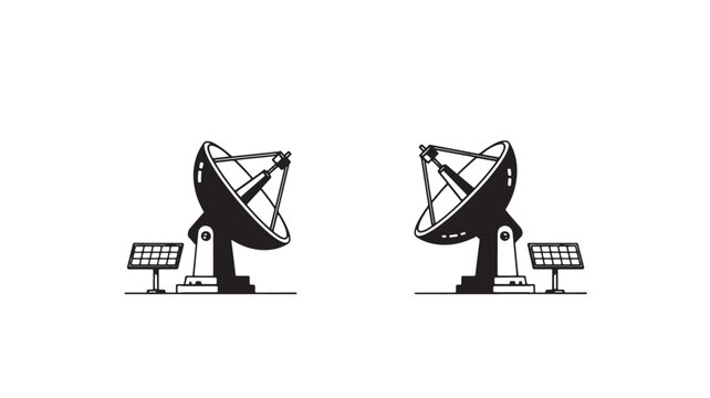 Satellite dishes illustration of dual parabolic antennas with radio waves, communication technology concept for internet and broadcast