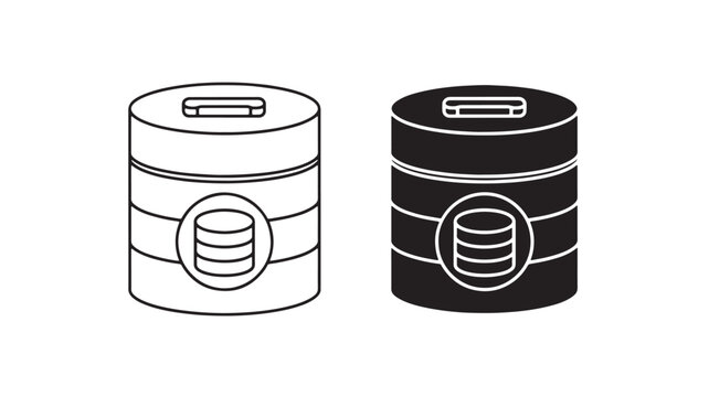 Server icon set with database cylinder and router symbol side by side for networking management UI design