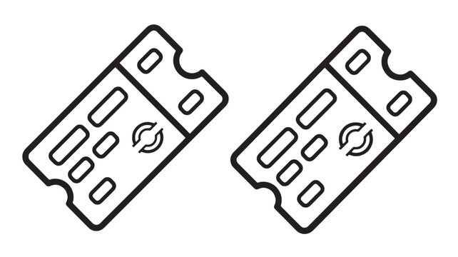 Ticket cards icon set with barcode stubs and ticket perforation lines for event admission and travel entry passes