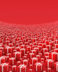 Fototapeta premium Vast sea of red gift boxes with white ribbons, symbolizing abundance and celebration