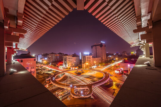 Wulukou Intersection night flyover in Xi'an, China