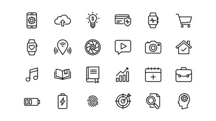 Fototapeta premium Versatile collection of thin line vector icons for everyday digital tasks lifestyle and business productivity management