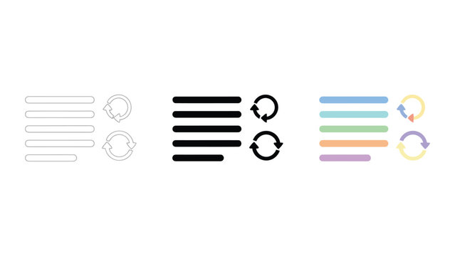 Content list with refresh arrows icon set for dynamic data management and web updates
