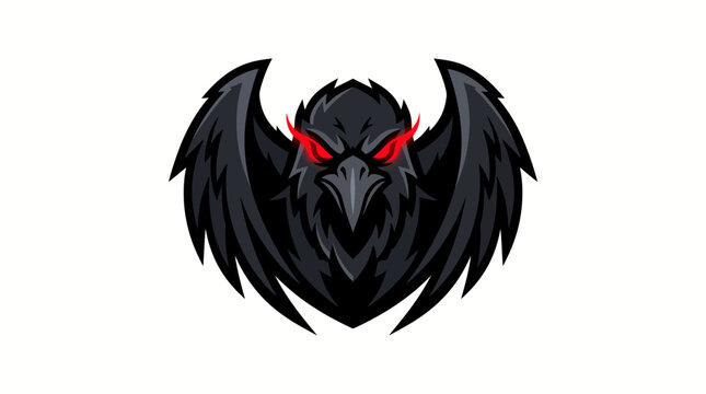 Angry raven mascot logo with glowing red eyes