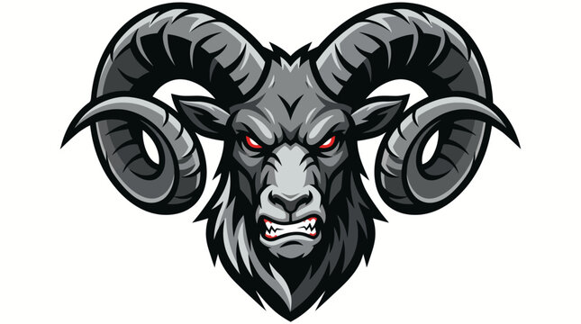 Aggressive ram head mascot with large horns and red eyes