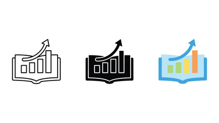 Fototapeta premium Financial literacy and education growth icon set with open book and bar chart graph