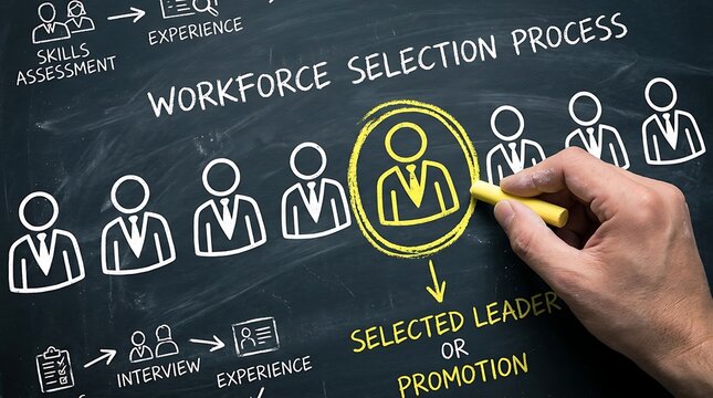 Hiring process and human resources management concept with highlighted employee among job applicants