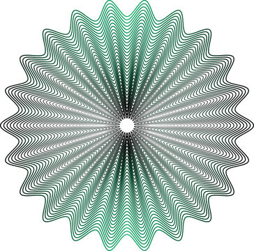 Guilloche rosette vector element, green and gray security pattern for certificate design, intricate geometric spirograph mandala for currency