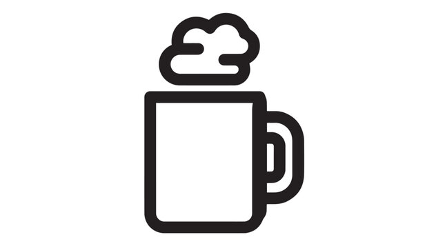 Minimalist vector illustration of a steaming hot coffee mug designed with simple bold black lines