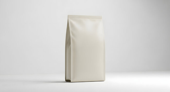 Blank Packaging Mockup: A minimalist, blank paper bag stands upright, ready for branding, offering a clean slate for product presentation.
