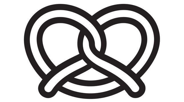 Simple black and white vector illustration of a traditional baked dough pretzel snack food item