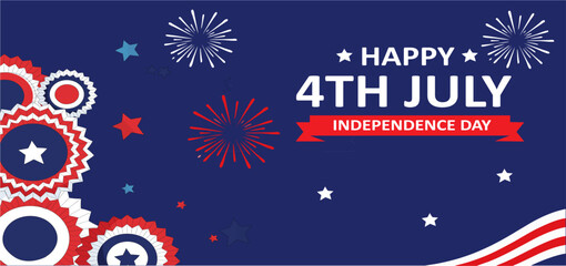 Stylish American Independence Day background with fireworks, stars, and patriotic decorative elements. Great for online campaigns, posters, and festive greeting media. © Mustain