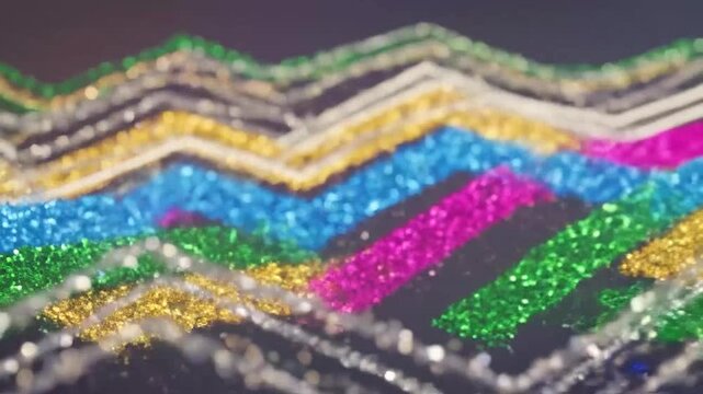 Colorful glittery zigzag patterns create a vibrant abstract background