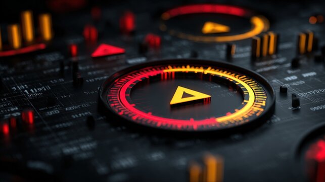 Close-up of dj mixing console with illuminated buttons and knobs in a dimly lit club