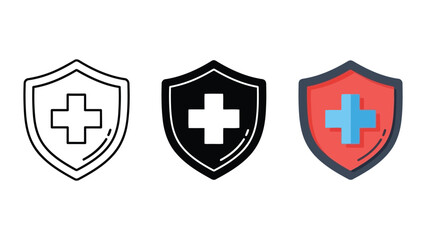 Fototapeta premium Medical shield vector illustration set with cross symbol