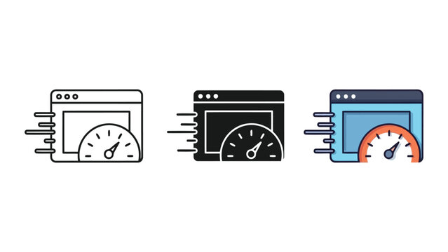 Website speed optimization vector illustration set with browser and speedometer icons