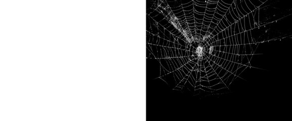 Intricate white spider web with tiny dew drops, delicate network suspended against transparent background, capturing details of natural engineering. © Creative Png