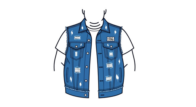Distressed denim vest over white t-shirt on invisible torso