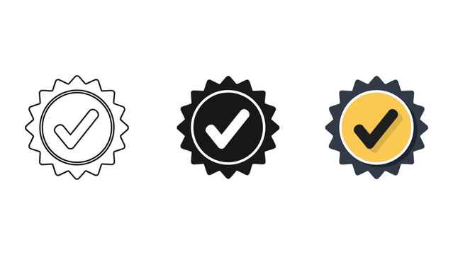 Check mark seal icons in outline solid and flat styles