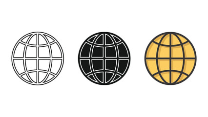 Obraz premium Set of three globe icons in outline solid and flat color vector styles